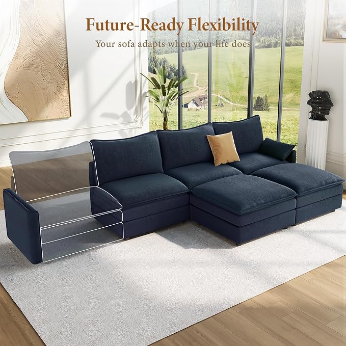 Vesgantti 108" U Shaped Sectional Couch, Deep Seat Cloud Modular Sectional Sofa - Image 8