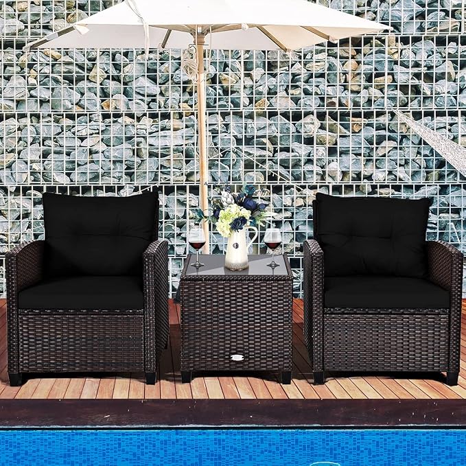 COSTWAY 3PCS Patio Furniture Set, PE Rattan Wicker Sofa w/Washable Cushion and - Image 3