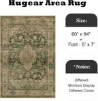 5x7 Green Retro Floral Washable Area Rug - Image 2