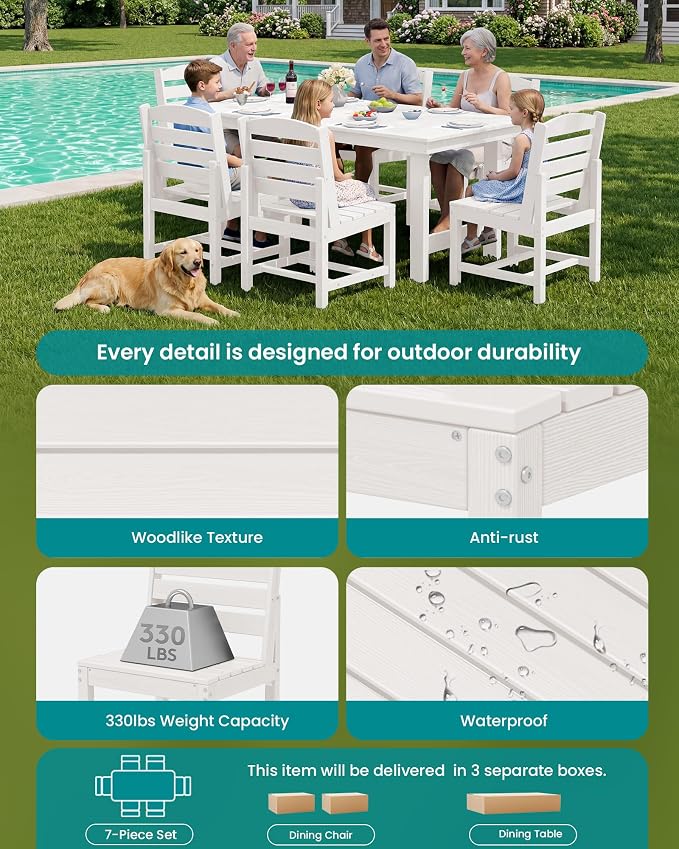 SERWALL Patio Dining Sets for 6 Person, HDPE Dining Set - Image 6