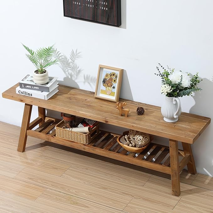 HOKYHOKY Reclaimed Solid Wood Bench-55 Inches Farmhouse Entryway Bench - Image 5