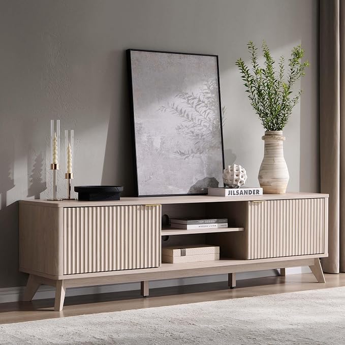 OKD 70" Mid Century Modern Fluted TV Stand, Entertainment Center, Media Console by OKD