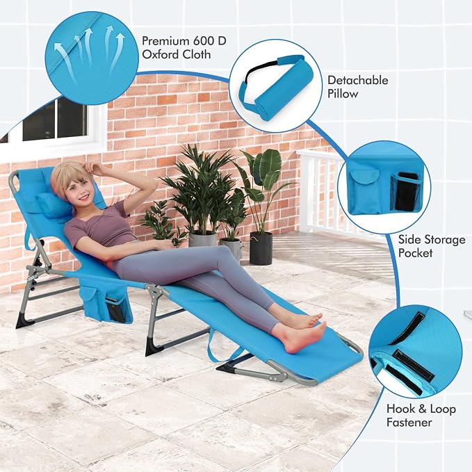 Goplus Tanning Chair, Folding Adjustable Patio Lounge Chair - Image 8