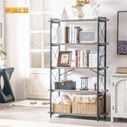 HCHQHS Bookshelf, 5-Tier Industrial Bookcase, Rustic Open Book Shelf, - Image 5