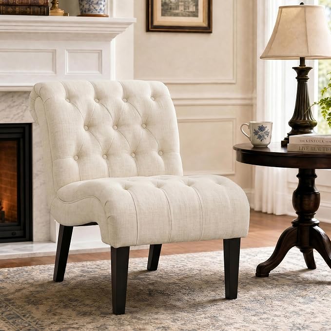 Mid Century Modern Accent Chair, Button Tufted Armless Lounge Chair, by lightupyourlife