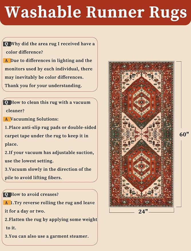 SERISSA 2x5 Washable Non Slip Boho Runner Rug - Image 2