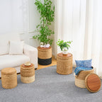 Wimarsbon Round Pouf Ottomans, Handwoven Natural Water Hyacinth Seagrass Pouffe - Image 8