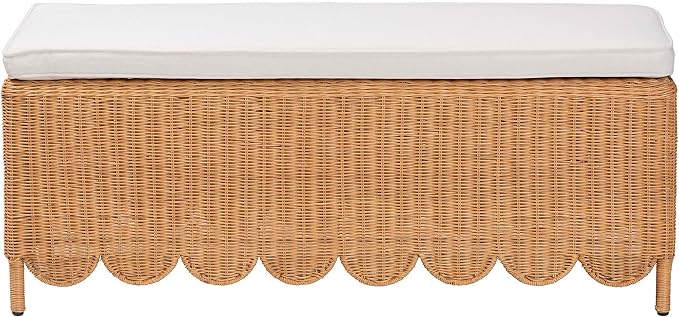 Bali & pari Teresa Bohemian Light Honey Scalloped Rattan Ottoman Bench - Image 4
