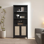SICOTAS Bookcase 71" Tall Bookshelf 5 Tier Rattan Boho Bookcase - Image 4