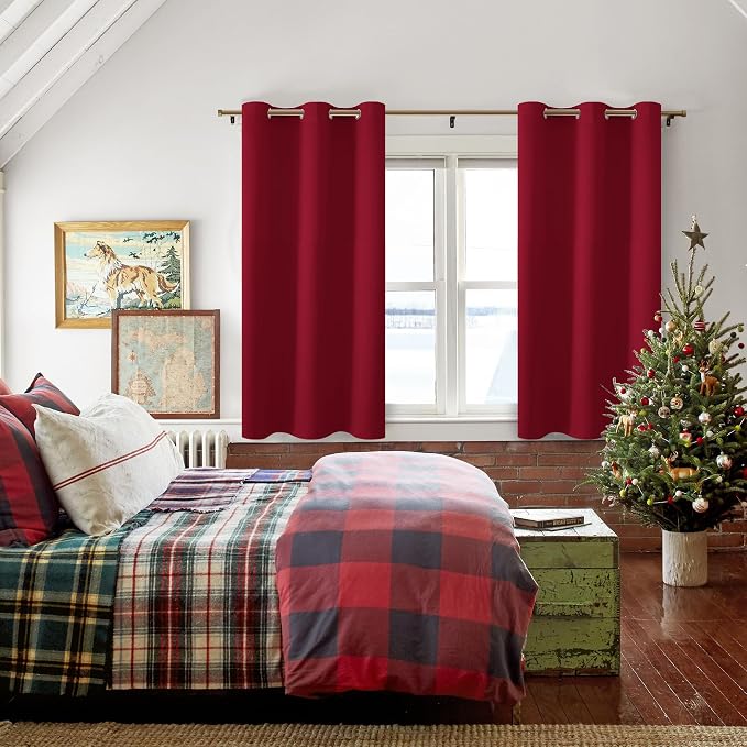 Blackout Curtains for Bedroom, Christmas Red 42 x 54 Inch, 2 Panels | Thermal - Image 6