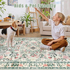 PLHXFR 2x5 Washable Runner Rug：Floral Indoor Kitchen Carpet Green Beige | - Image 6