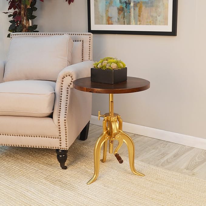 Carolina Chair & Table Adjustable Hand Crank 18" Wooden Top Rustic Side Table - Image 4