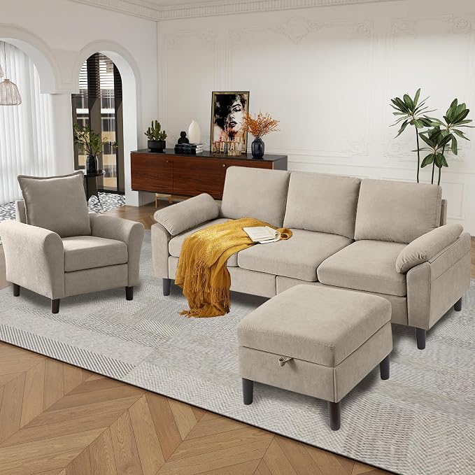 79" Convertible Sectional Sofa Set, Modern Linen Small L Shaped Couch - Image 2