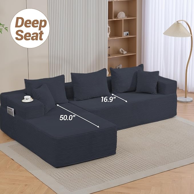 105'' Modular L-Shaped Boneless Sectional, Corduroy Deep Seat Cloud Sectional - Image 5