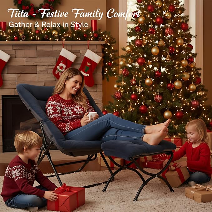 Tiita Folded Chair with Ottoman, Soft Faux Fur Oversized Folding Accent Chair - Image 2