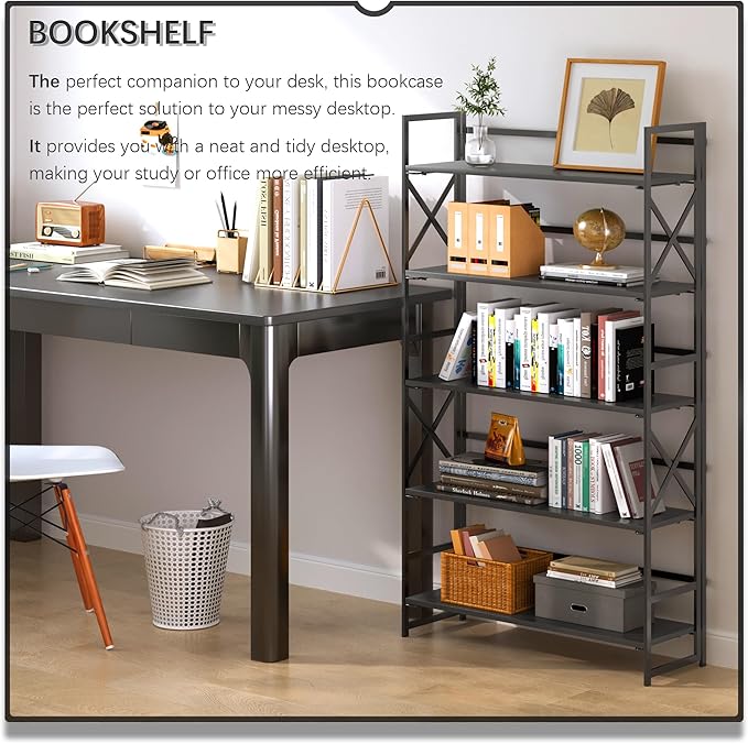 4NM Extra Wide 5 Tiers No Assembly Book Shelves, 51.2" H Folding Bookshelf - Image 3
