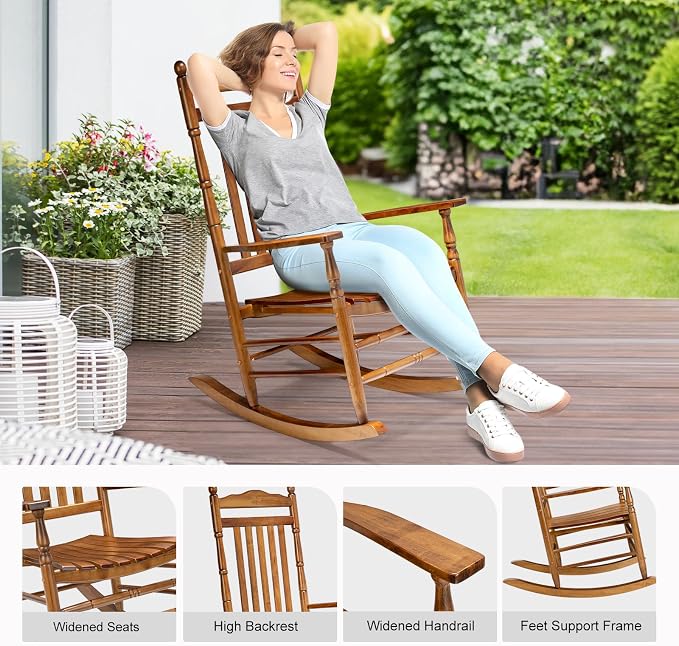 VINGLI Wooden Rocking Chair Outdoor Set of 2, Patio Rockers - Image 4