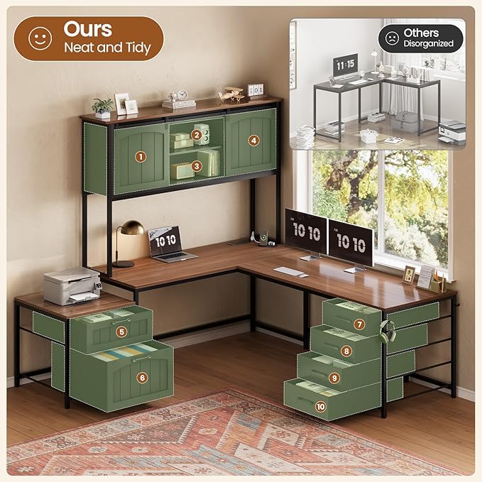 SEDETA Farmhouse L Shaped Office Desk - Image 2