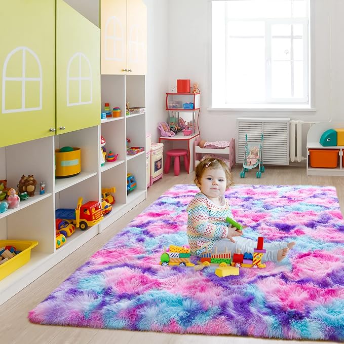 3x5 Tie-Dyed Pink Purple Blue Fluffy Area Rug Non-Slip - Image 7