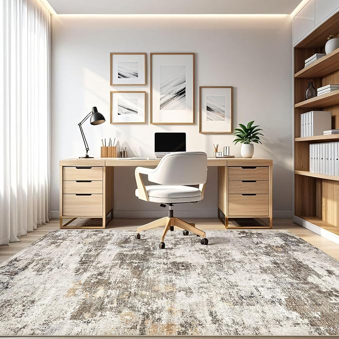 LOONGRUG 7x9 Area Rug Washable Large Neutral Modern Living Room Rugs | Abstract - Image 7