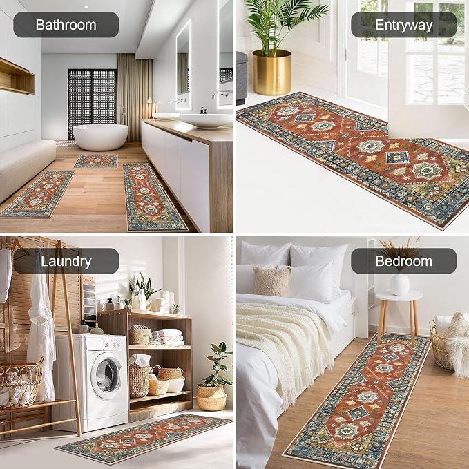 HEBE Boho Kitchen Rugs Set of 3, Non Slip Washable Kitchen Mats - Image 5