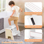 Toddler Step Stool, Wooden Height-Adjustable 2-Step Stool - Image 2