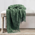 BOURINA Green Throw Blanket 50 x70 Inches Jacquard Argyle Throw Textured Solid - Image 2