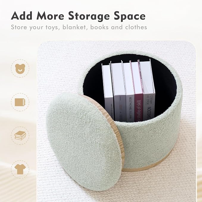 PINPLUS Round Ottoman with Storage Set of 2, Storage Ottoman with Tray - Image 7