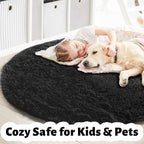 Amdrebio Black Shag Round Circle Rug 5Ft - Image 4
