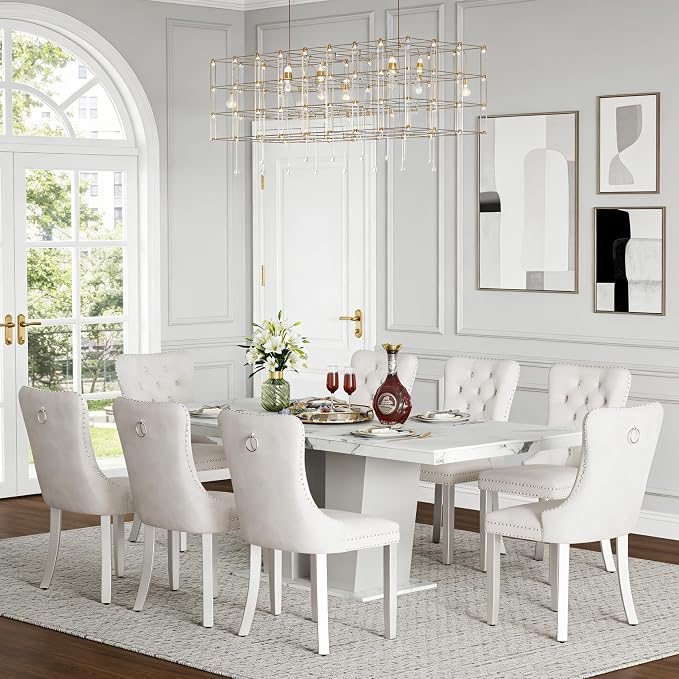 Henf 9 Pieces Faux Marble Dining Table Set by Henf