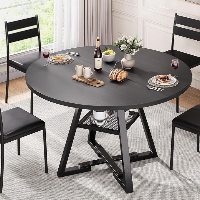 Jocoevol Round Dining Table for 4, Kitchen Dining Room Circle Dinner Pedestal - Image 3
