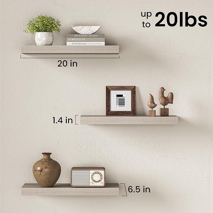 Fun Memories 20 Inch Floating Shelves Wall-Mounted, Engineered Wood Wall Shelves - Image 3
