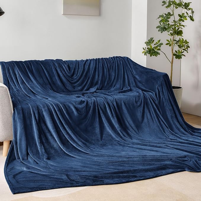 BEDELITE Fleece Blanket Soft Plush Oversized Bed Blanket Navy 120"x120" | Ultra - Image 3