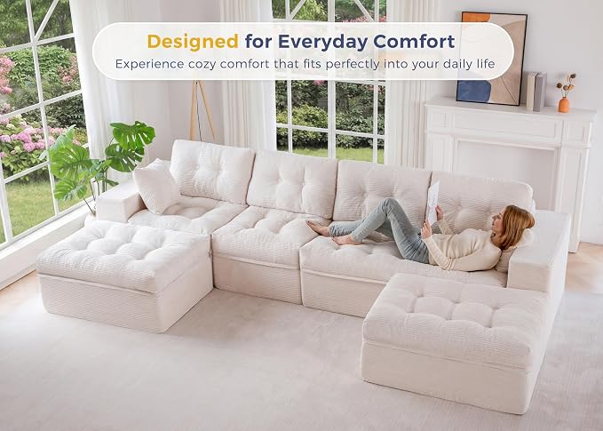 MAXYOYO 132" U Shaped Modular Sectional Sofa - Image 3
