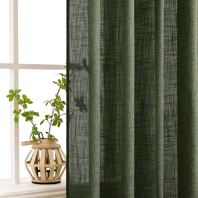MIULEE Olive Green Linen Curtains 52x72 Inch Length - Image 5
