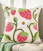 Embroidered Throw Pillow Cover 18x18 Inch, Branch Strawberry | Decorative by Kokaaee