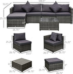 Outsunny 6 Piece Patio Furniture Set Outdoor Wicker Conversation Set All - Image 7