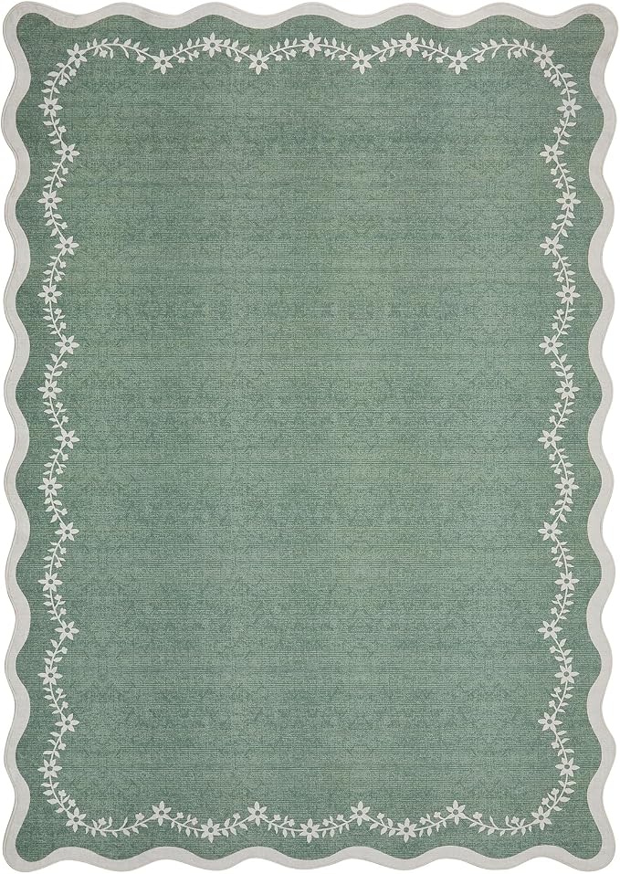 GarveeHome Scalloped Area Rugs 8x10 Large Sage Green Washable Living Room | - Image 8