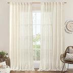 Extra Wide Linen Curtains for Bedroom Living Room 60 x 84 Inch | Natural Cream by LAMIT