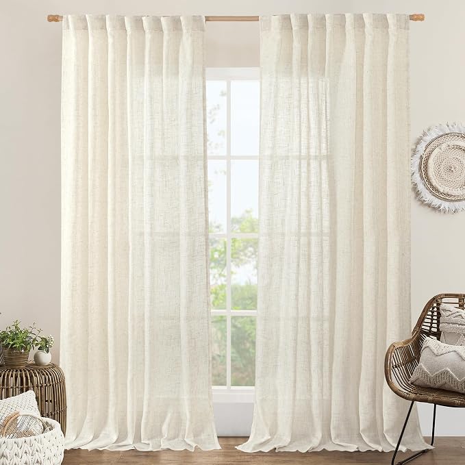 Extra Wide Linen Curtains for Bedroom Living Room 60 x 84 Inch | Natural Cream by LAMIT