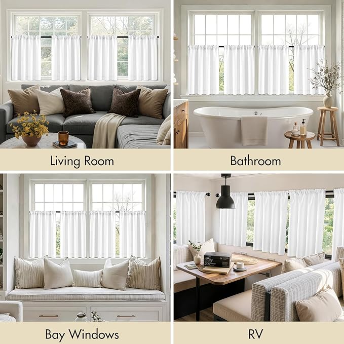 MIULEE 4-Panel 36 Inch Blackout Kitchen Tier Curtains Over Sink Pure White | - Image 6