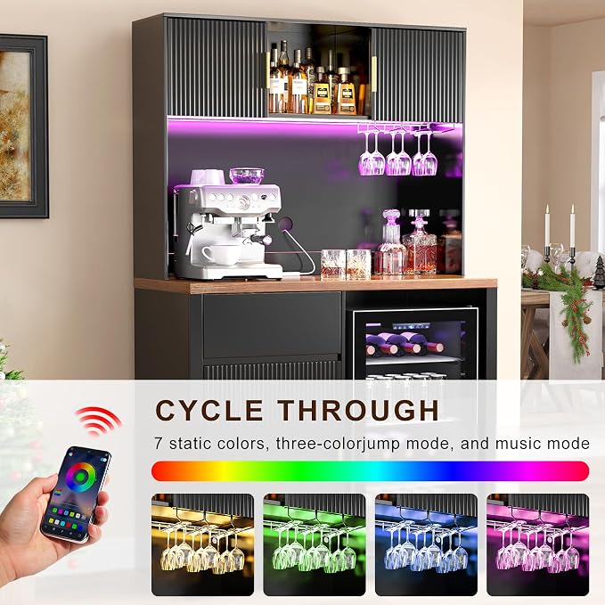GDLF 72" Tall Bar Cabinet with Fridge Space, Fluted Coffee Liquor Hutch Cabinet - Image 4