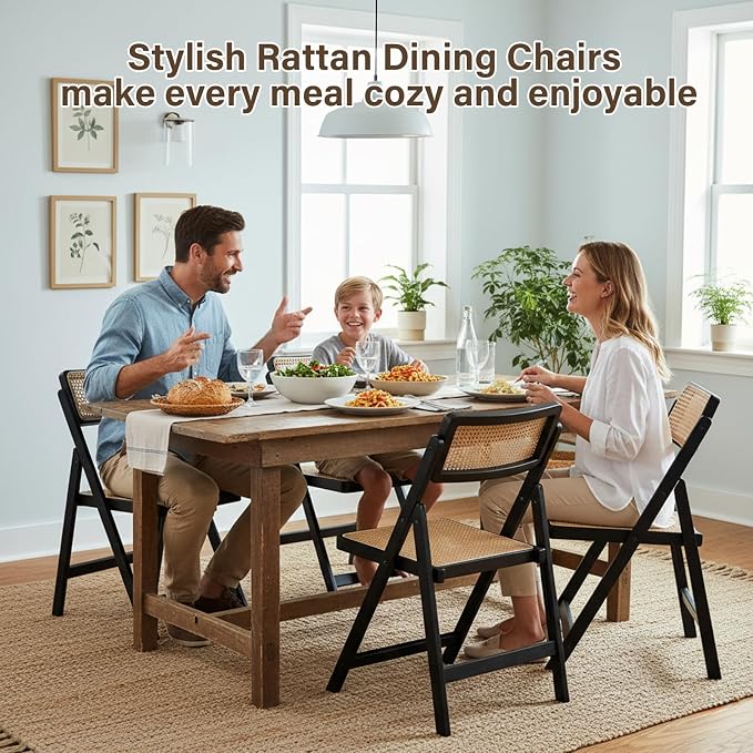 Furlide Rattan Folding Chairs, Modern Mid Century Dining Chairs Set of 2 - Image 6
