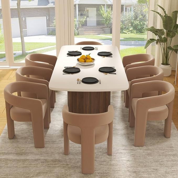 RIVOVA Modern Barrel Dining Chairs Set of 8, Velvet Upholstered Accent Side by RIVOVA