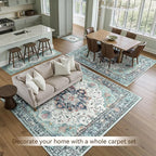 RELEANY Washable Area Rug, Teal Green/White/Navy | Non-Slip, Water Repellent - Image 6