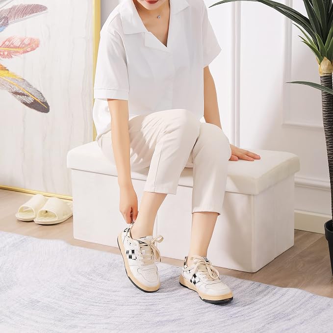 Storage Ottoman Bench Foldable Seat Footrest Shoe Bench End of Bed Storage - Image 4