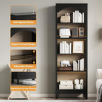 Arched Set of 2 Bookshelf with 5 Tier Open Shelves, Living Room, Modern Black - Image 4