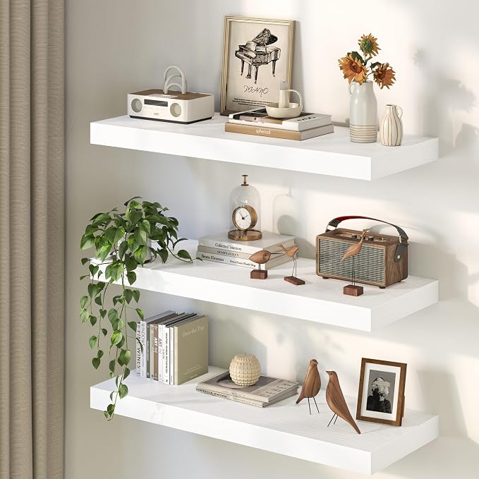 32Inch White Floating Shelves for Wall, 12 Inch Deep Shelves for Bedroom - Image 8