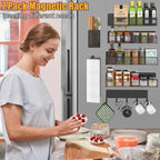 DTUQYX Magnetic Spice Rack for Refrigerator, 7 Pack Metal Shelf Black, Moveable - Image 5