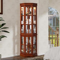 Corner Curio Cabinet with Lighting System, Adjustable Tempered Glass Shelves by Seeutek